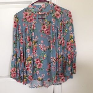 Floral Blouse with full bubble sleeves